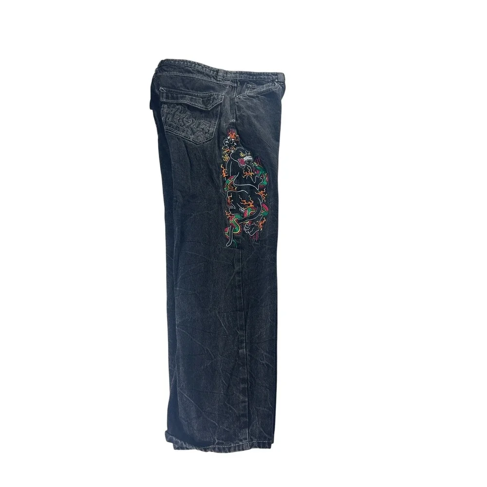 Ambush Mens 32 Baggy Jeans Acid Wash Black Embroidered Panther Snake Y2K Street
